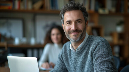 Smiling Businessman in Modern Office