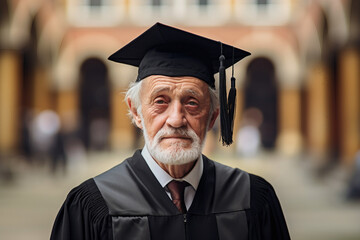 AI generative photo image of mature intelligent man graduation wearing tassel headwear hat