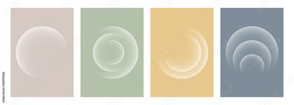 Aufkleber Set of white color gradient round shapes. Futuristic abstract backgrounds with light soft colored spheres for creative graphic design. Vector illustration.