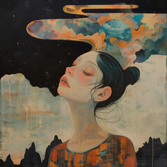 woman dreaming above the clouds