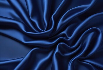 Obraz premium Dark blue silk fabric background, view from above. Smooth elegant black silk or satin luxury cloth texture can use as abstract background with copy space, close-up