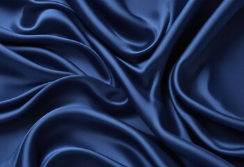 Obraz premium Dark blue silk fabric background, view from above. Smooth elegant black silk or satin luxury cloth texture can use as abstract background with copy space, close-up