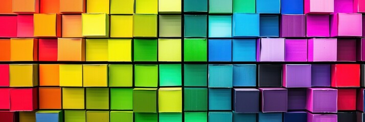 Colorful stacked cubes various hues forming gradient