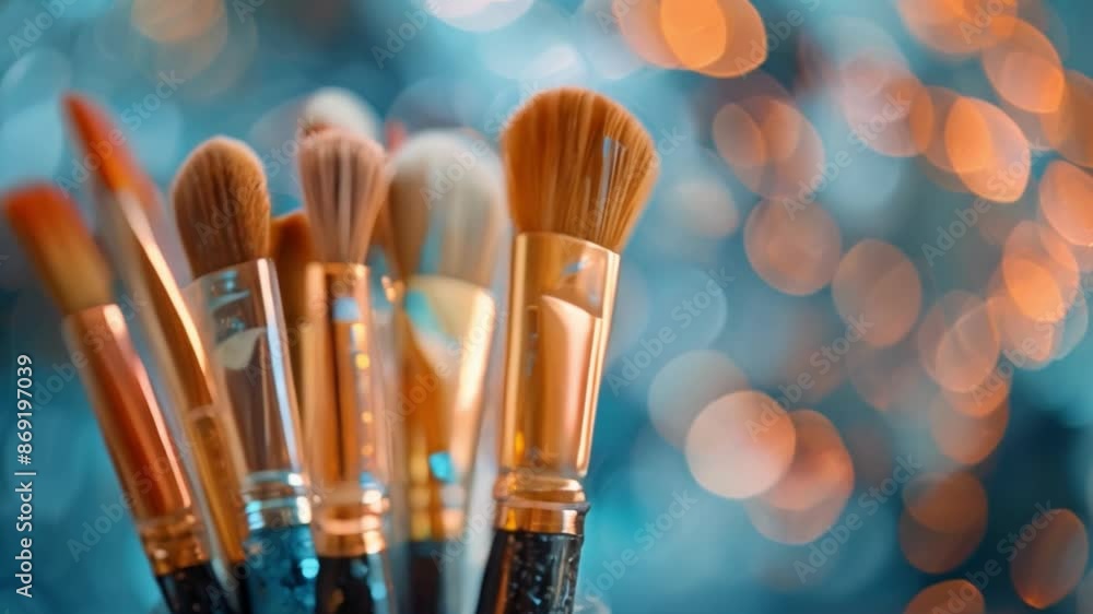 Aufkleber this various paintbrushes arranged in a jar, artistic tools in studio setting