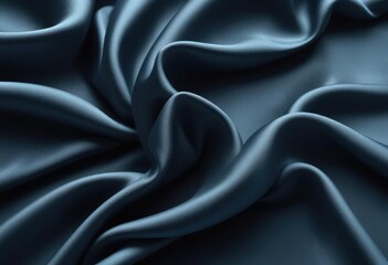 Fototapeta premium Dark blue silk fabric background, view from above. Smooth elegant black silk or satin luxury cloth texture can use as abstract background with copy space, close-up