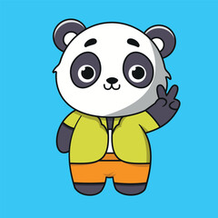 Flat Vector Cute Cartoon Panda Character with Surfing and Ball Happy Summer Beach