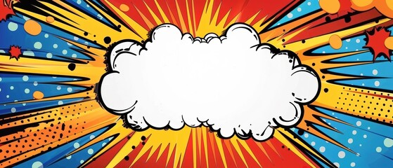 Comic-style explosion backdrop on an invite, superhero theme, space for event information