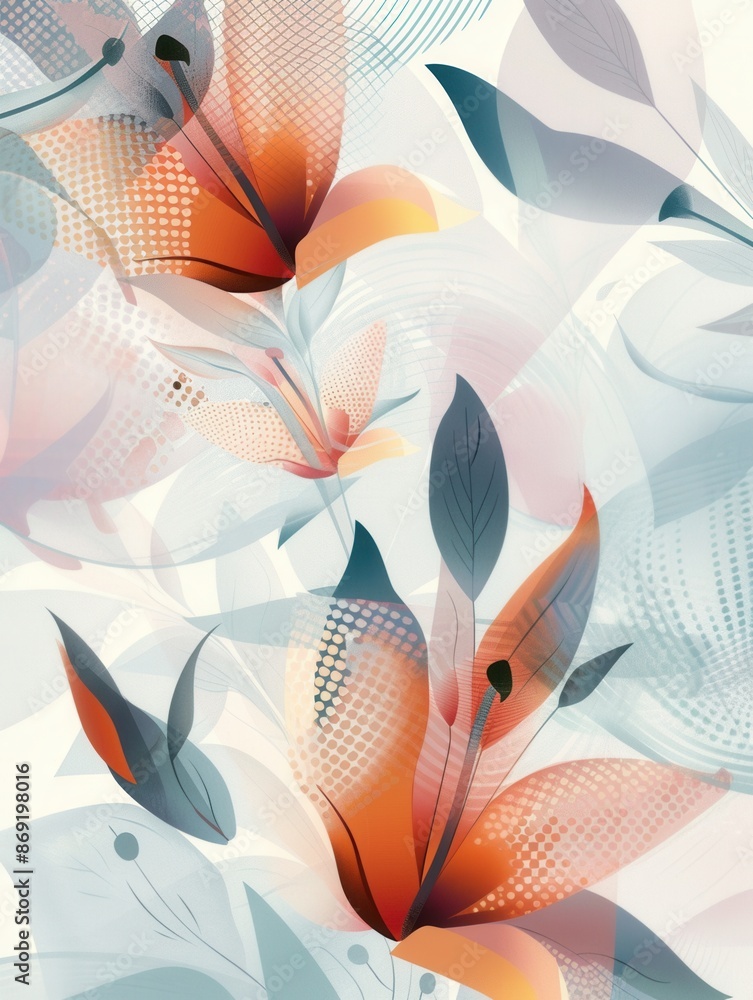 Poster a minimalist, abstract floral illustration with geometric patterns in a contemporary style. generati