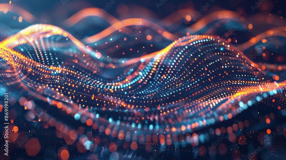 Aufkleber dynamic digital waves and glowing particles, abstract technology, futuristic design