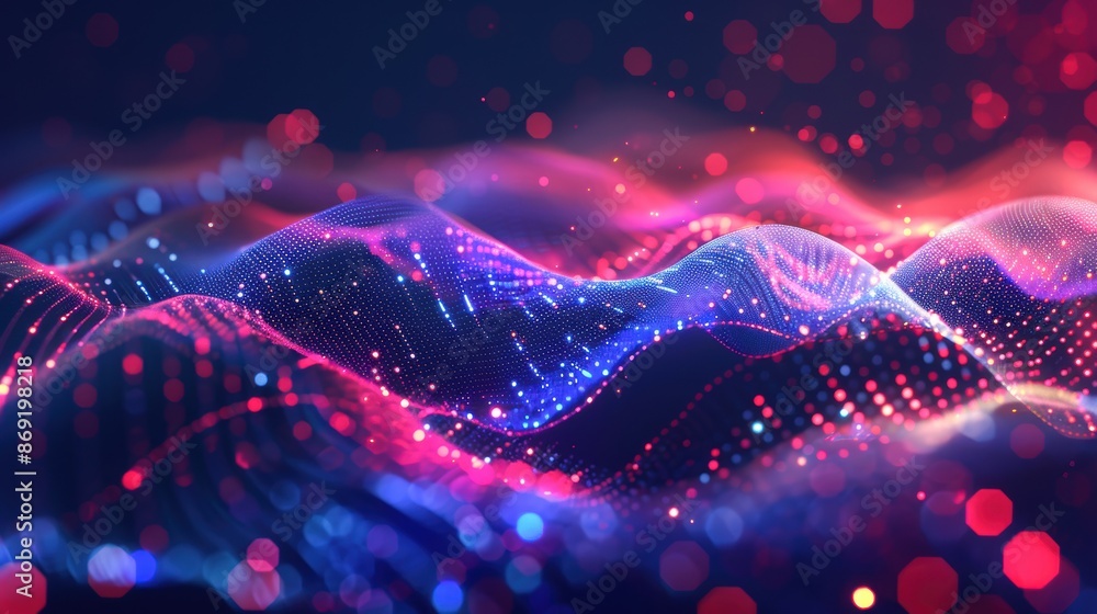 Aufkleber dynamic tech-inspired waves and digital particles, abstract technology, futuristic look