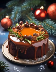 Delicious Christmas chocolate cake on festive table
