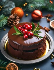Delicious Christmas chocolate cake on festive table