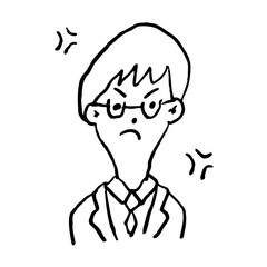 会社員 メガネのMさん(32) ぷんぷん モノクロ 手描き