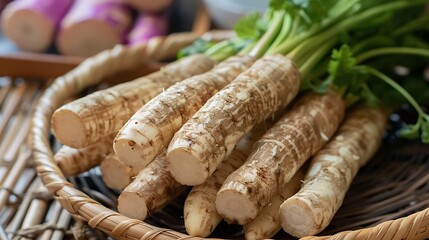 Fresh Parsnip Roots in a Wicker Basket