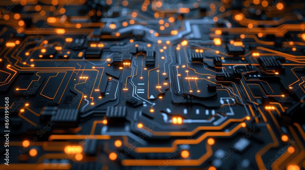 Aufkleber glowing circuit patterns with a 3d effect, abstract technology, modern digital design