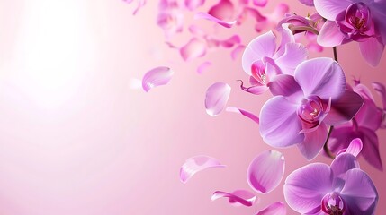 Orchid Petals Falling on a Pink Background