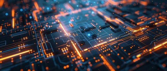 Glowing tech elements arranged in an intricate pattern, abstract technology, modern design