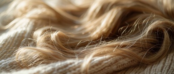 Naklejka premium Hair strands scattered on a pillowcase, morning hair loss, daily concern