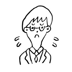 会社員 メガネのMさん(32) 困った モノクロ 手描き