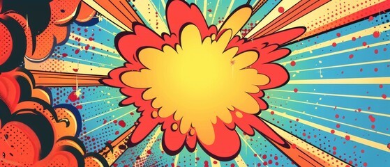 Invitation design with a bold explosion in comic book style, superhero graphics, space for party information