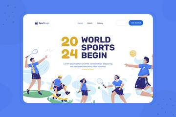 World sports games illustration on landing page design