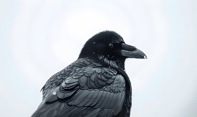 A solitary black crow on a white backdrop, Generative AI