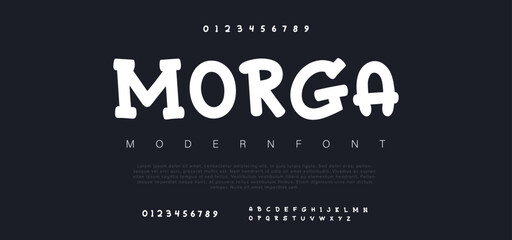 Morga Modern minimal abstract alphabet fonts. Typography technology, electronic, movie, digital, music, future, logo creative font. vector illustration