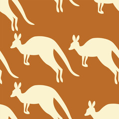 Seamless pattern with Kangaroo silhouette on color background. Vector illustration for card design, poster, fabric, textile. Pray for Australia and animals