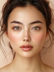 Fototapeta premium Close-up portrait of young Asian beautiful woman with perfect skin