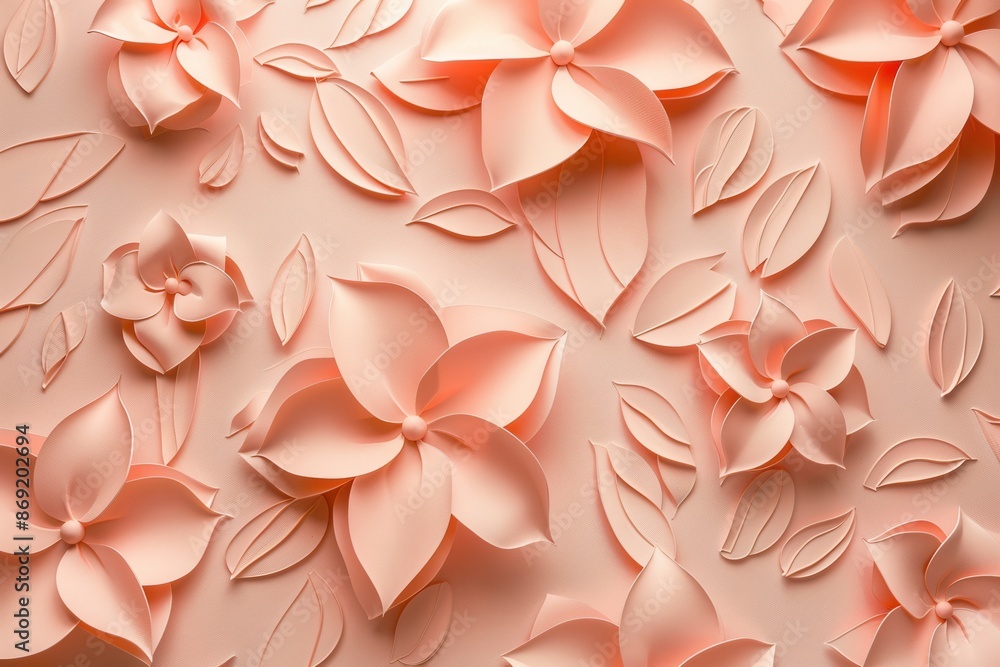 Poster close-up photo of a minimalist, geometric paper flower pattern. the soft peach tones create a modern