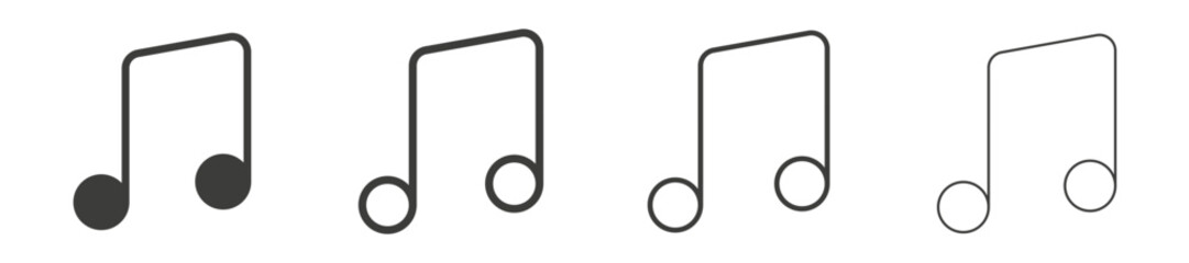 Music vector icon set in black stroke and solid style