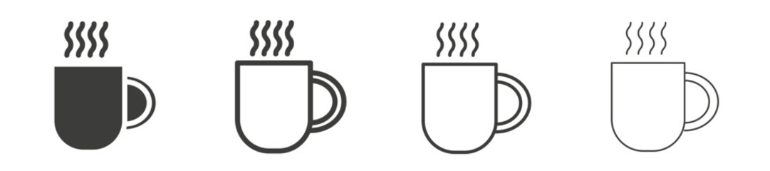 Mug vector icon set in black stroke and solid style