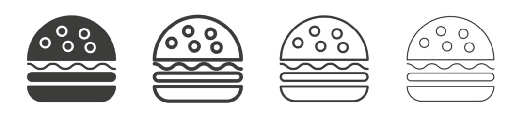 Hamburger vector icon set in black stroke and solid style