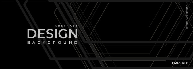 Black abstract modern wide background with dark gray geometric lines and outlines. Dark vector illustration for banner, geometric background, poster, wallpaper, card, landing page, header, brochure