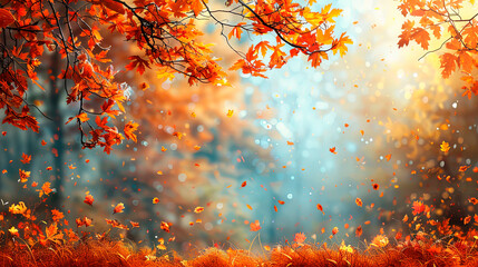 Elegant autumn foliage with orange and brown leaves on a soft, blurred background. Concept: autumn, nature, beauty. Business use: seasonal promotions, greeting cards, nature magazines, fall decor.