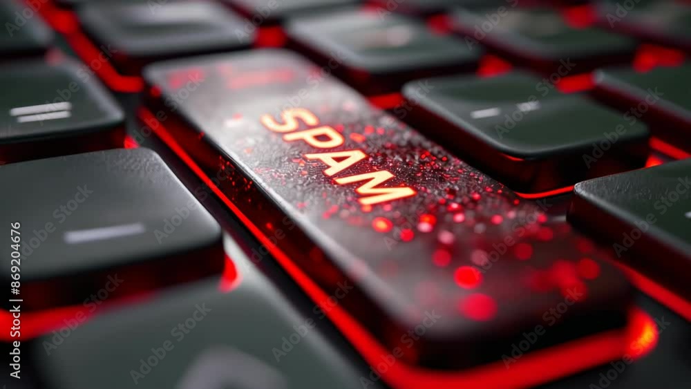 Aufkleber red spam alert button on keyboard highlighting cybersecurity threats and email filtering in digital 