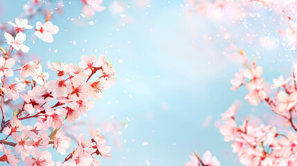 Fototapeta premium Delicate cherry blossoms in full bloom against a soft background. Concept: spring, nature, beauty. Business use: seasonal promotions, greeting cards, nature magazines, spring decor