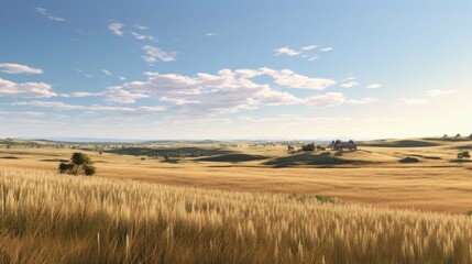 Obraz premium Image description: A beautiful landscape image of a golden wheat field on a sunny day.