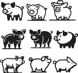 Wild Pigs Set Vector Silhouette logo art