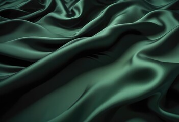 Obraz premium royal green silk fabric background, view from above. Smooth elegant black silk or satin luxury cloth texture can use as abstract background with copy space, close-up