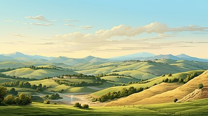 Amazing Tuscany landscape with green hills and blue sky
