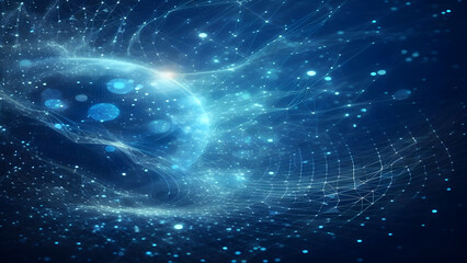 Blue abstract background with network grid and particles