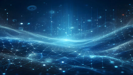 Fototapeta premium Blue abstract background with network grid and particles