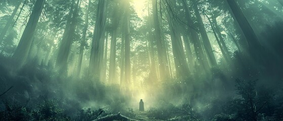Obraz premium Dreamlike forest scene merging romantic and surveillance themes.