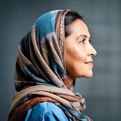A woman aged 40, facing towards the left side of her face.