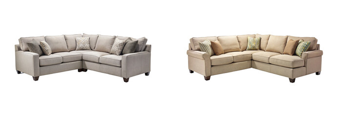 Fototapeta premium Sectional Sofa on White Background. Minimalist Home Decor Image on a Transparent Background.