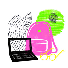 Backpack laptop and glasses with graphic elements