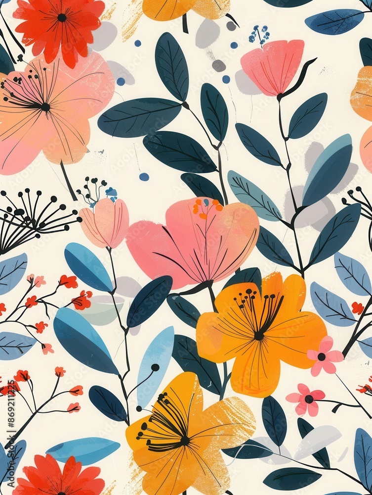 Poster a contemporary and clean minimalist floral pattern with geometric shapes ideal for modern design and
