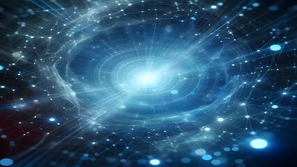 Obraz premium Blue abstract background with network grid and particles