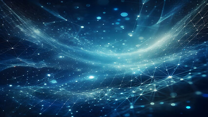 Blue abstract background with network grid and particles